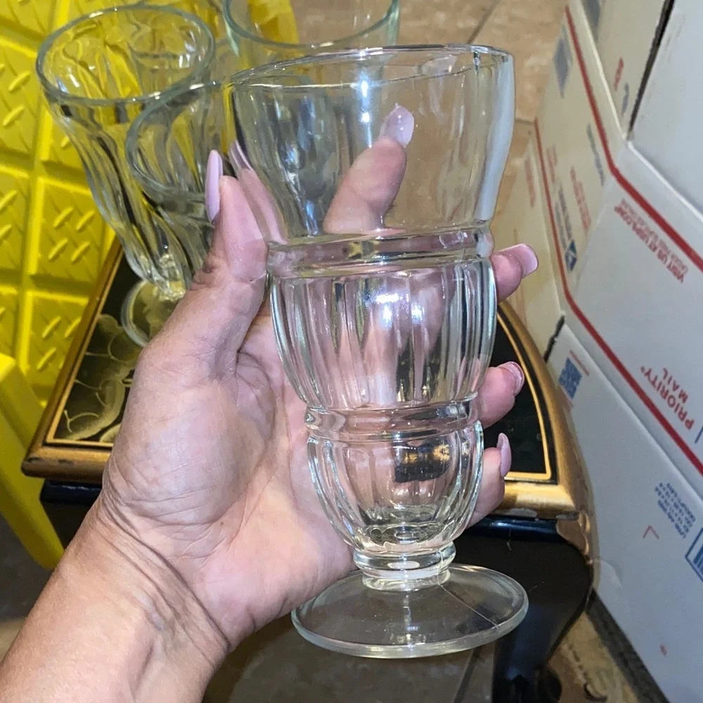 Vintage Mixed Large Ice Cream Soda Clear Glass Goblet Set of 5